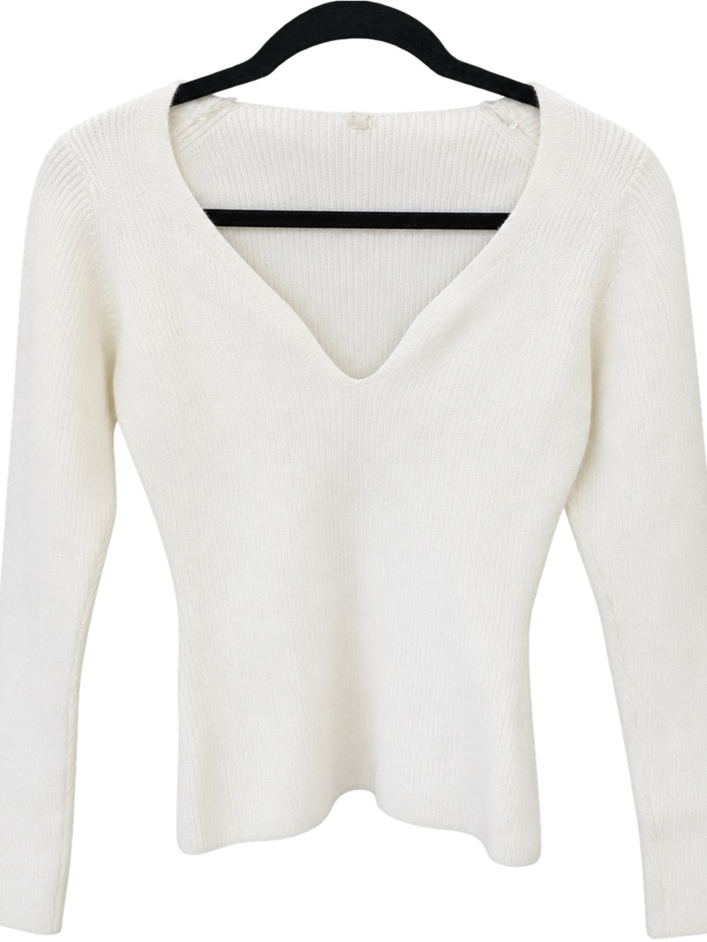 Amazon Cream V-Neck Ribbed Sweater